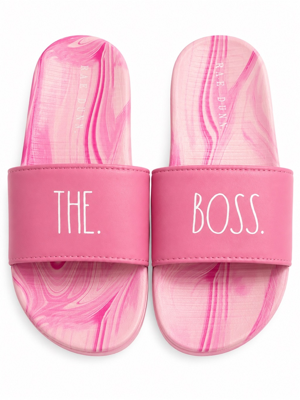 Rae Dunn “THE BOSS.” Pink Marble Slides | Girls Size 3 | NWT
